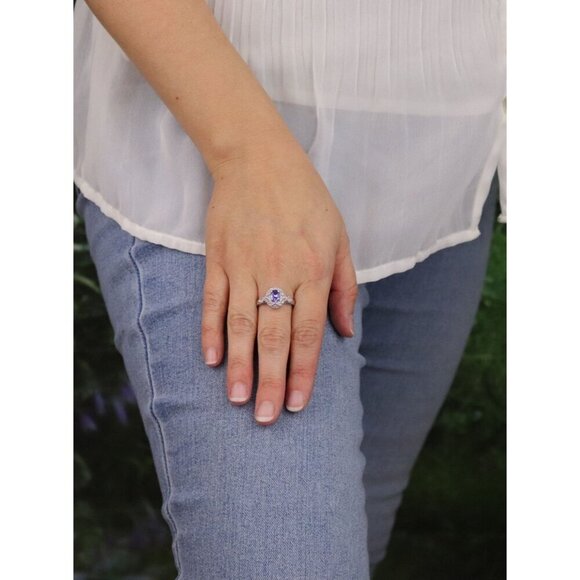 10k White Gold Natural Tanzanite & Diamond Ring Size 8 3/4 - Picture 5 of 8